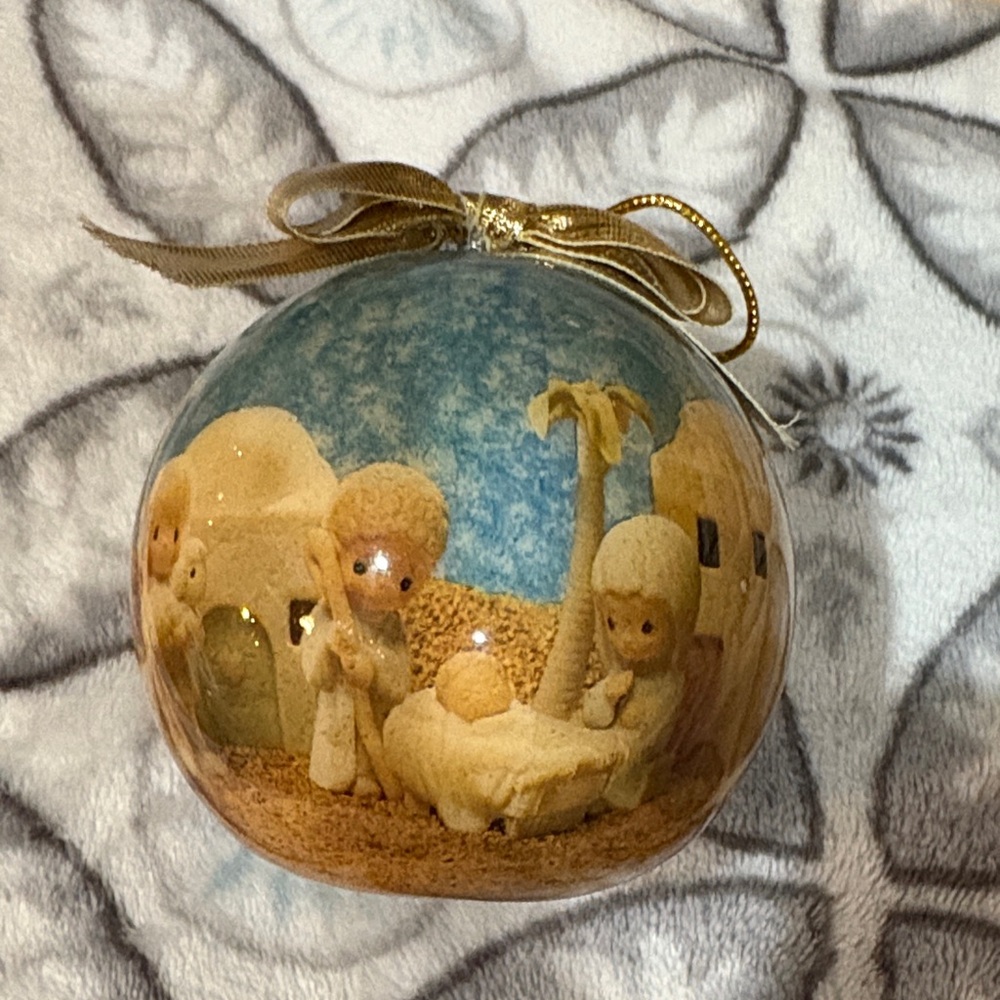 Vintage Precious Moments Ornament with Gold Ribbon